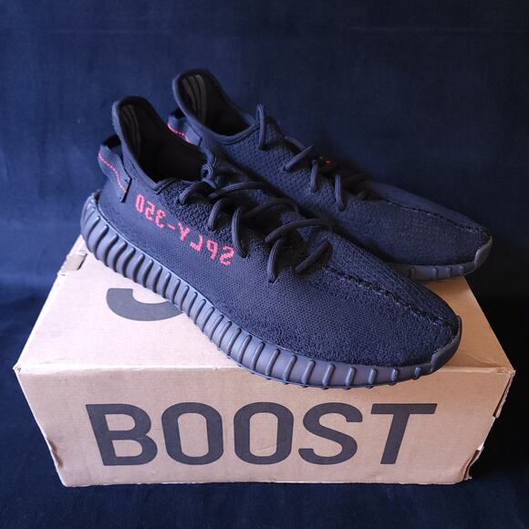 Mens Size 11.5 adidas Yeezy Boost 350 V2 Low Bred Black Shoes Authentic CP9652 - Picture 1 of 13